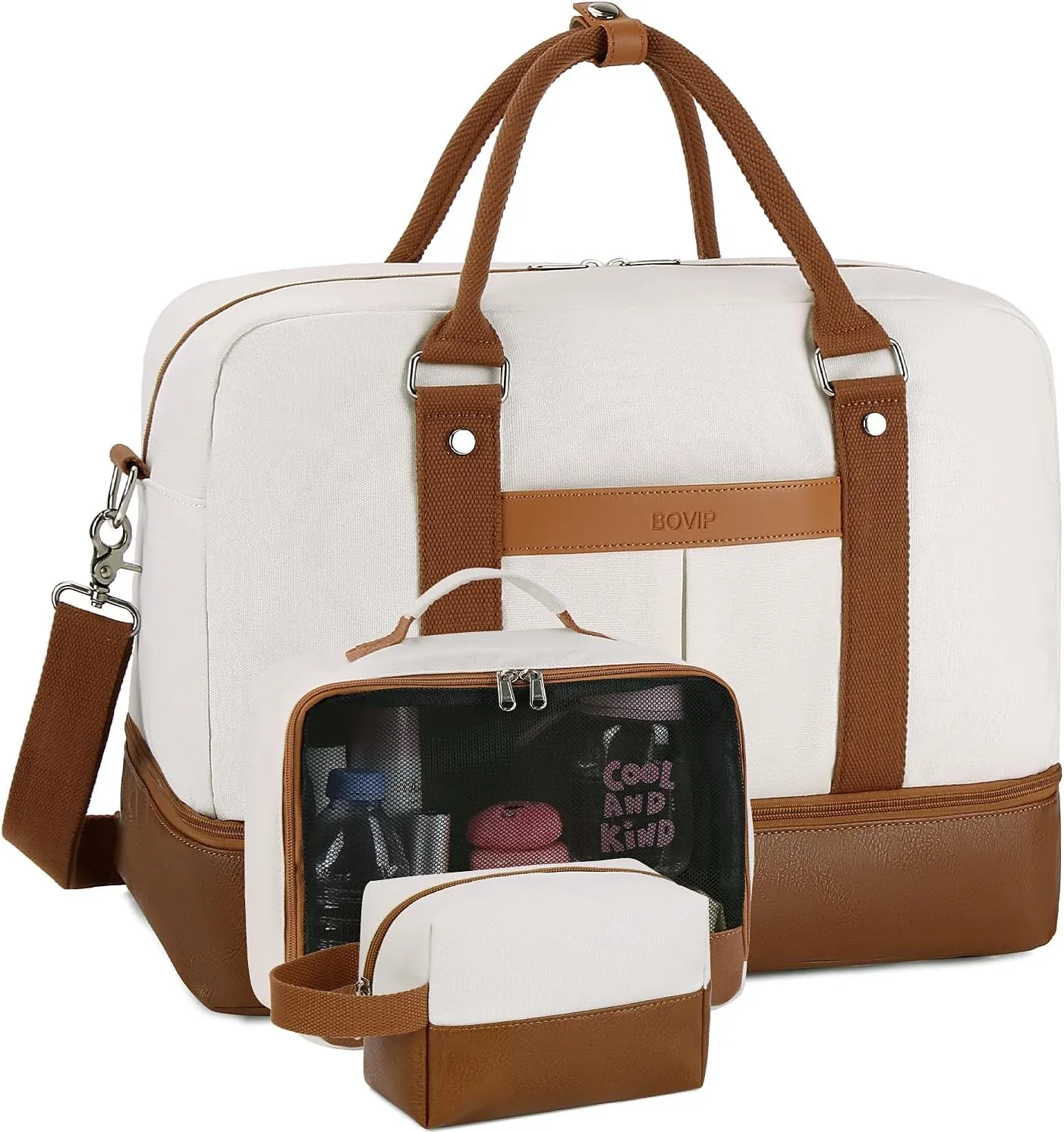 Weekender Bags for Women Overnight Bag Large Canvas Travel Duffel Bag with Shoe Compartment Carry On Tote Bag 3Pcs Set