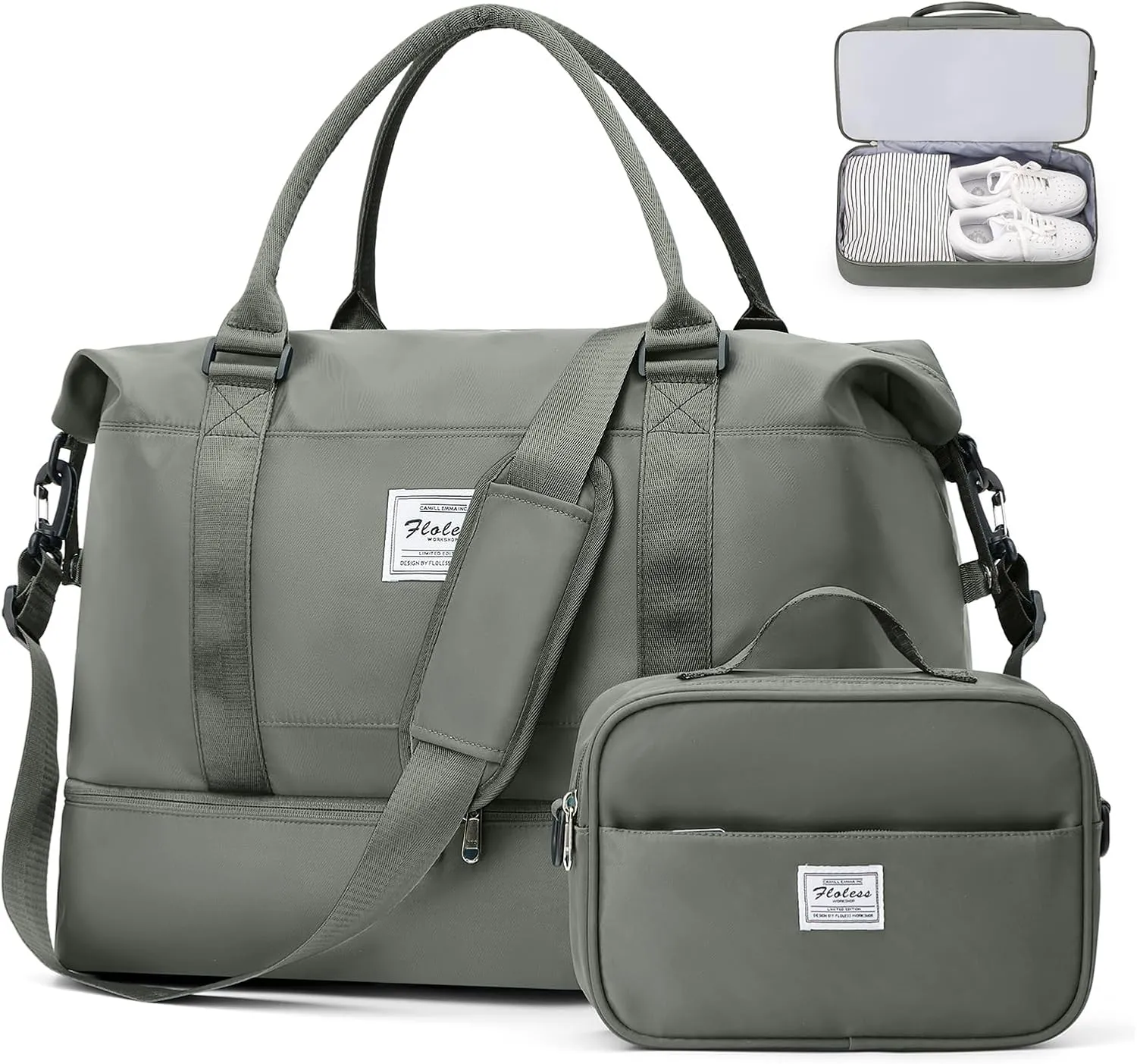 Weekender Bags for Women, Travel Duffel Bags with Shoe Compartment & Laptop Compartment,Travel Bag for Airlines,Carry on Overnight Tote Bag for women with Toiletry Bag, Upgraded-Olive Green