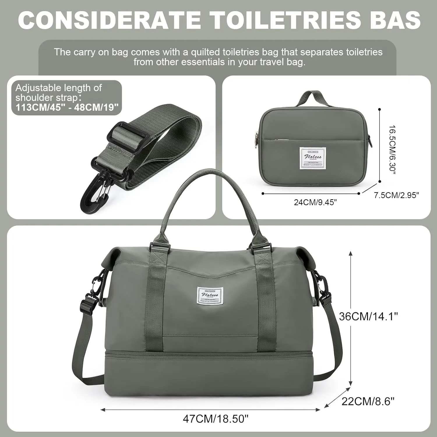 Weekender Bags for Women, Travel Duffel Bags with Shoe Compartment & Laptop Compartment,Travel Bag for Airlines,Carry on Overnight Tote Bag for women with Toiletry Bag, Upgraded-Olive Green