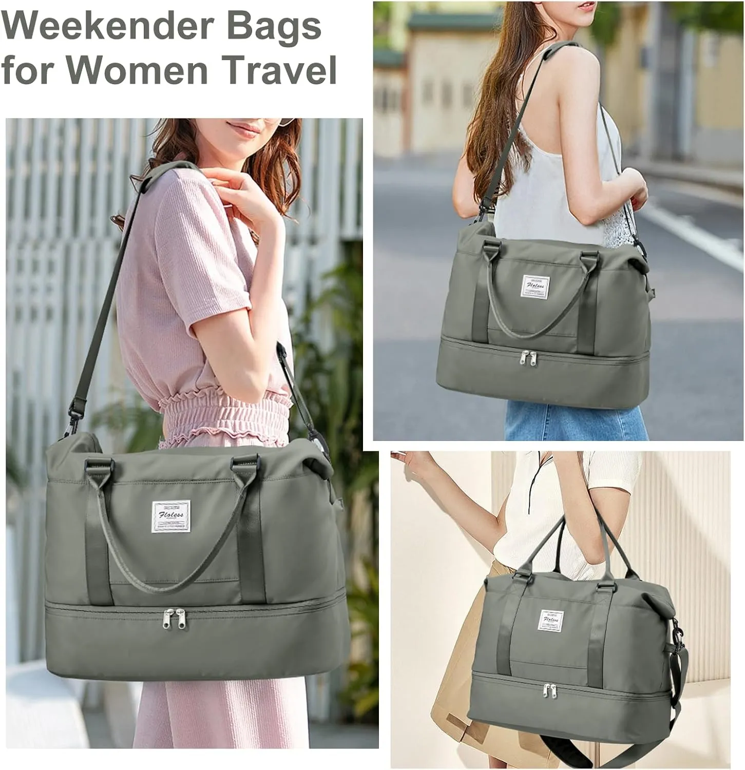Weekender Bags for Women, Travel Duffel Bags with Shoe Compartment & Laptop Compartment,Travel Bag for Airlines,Carry on Overnight Tote Bag for women with Toiletry Bag, Upgraded-Olive Green