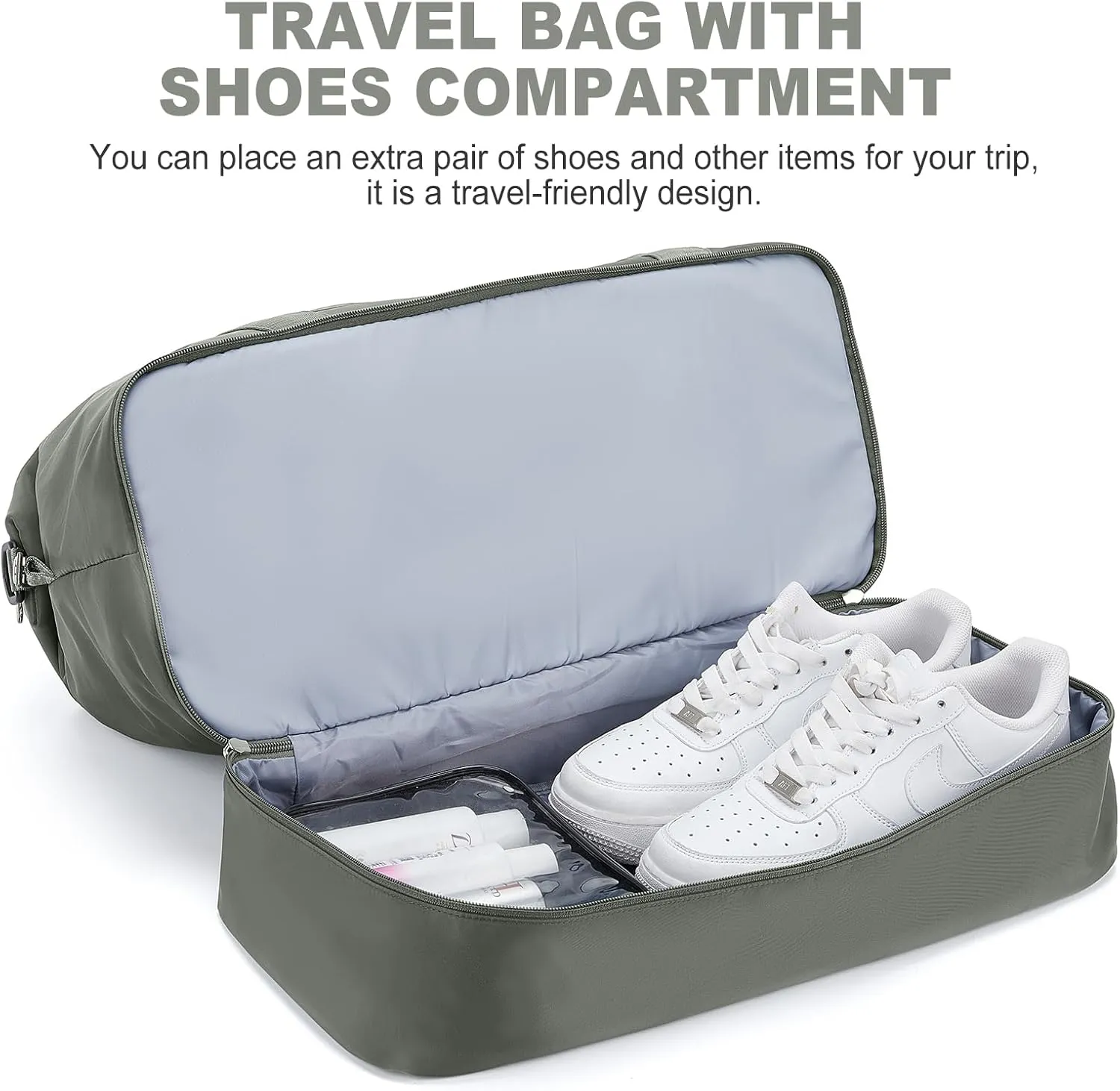 Weekender Bags for Women, Travel Duffel Bags with Shoe Compartment & Laptop Compartment,Travel Bag for Airlines,Carry on Overnight Tote Bag for women with Toiletry Bag, Upgraded-Olive Green