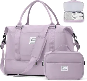 Weekender Bags for Women, Travel Duffel Bags with Shoe Compartment,Personal Item Travel Bag for Airlines, Carry on Overnight Tote Bag for women with Toiletry Bag, Light Purple