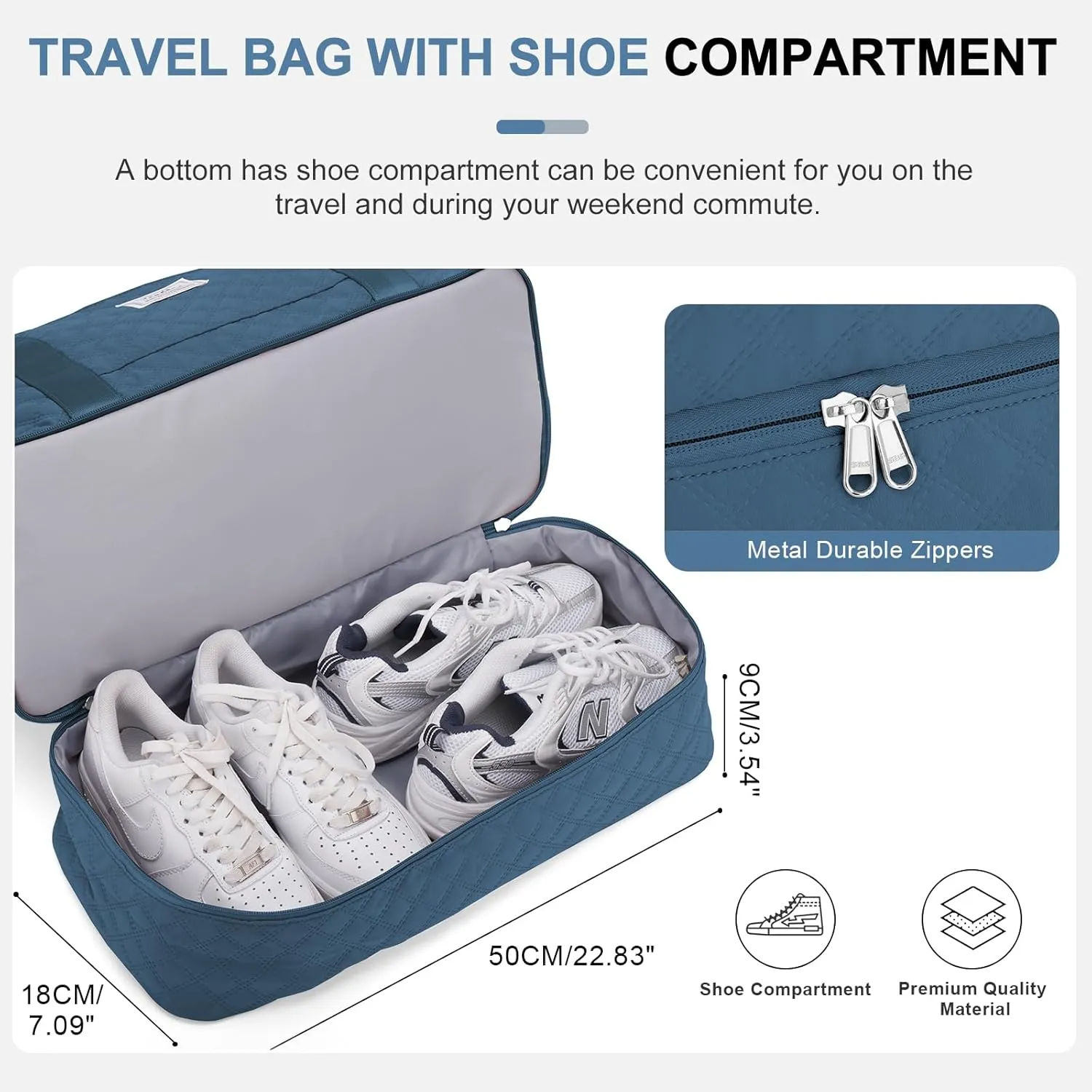 Weekender Bags for Women, Travel Duffel Bags with Shoe Compartment,Personal Item Travel Bag for Airlines, Carry on Overnight Tote Bag for Women with Toiletry Bag，Grid-Blue
