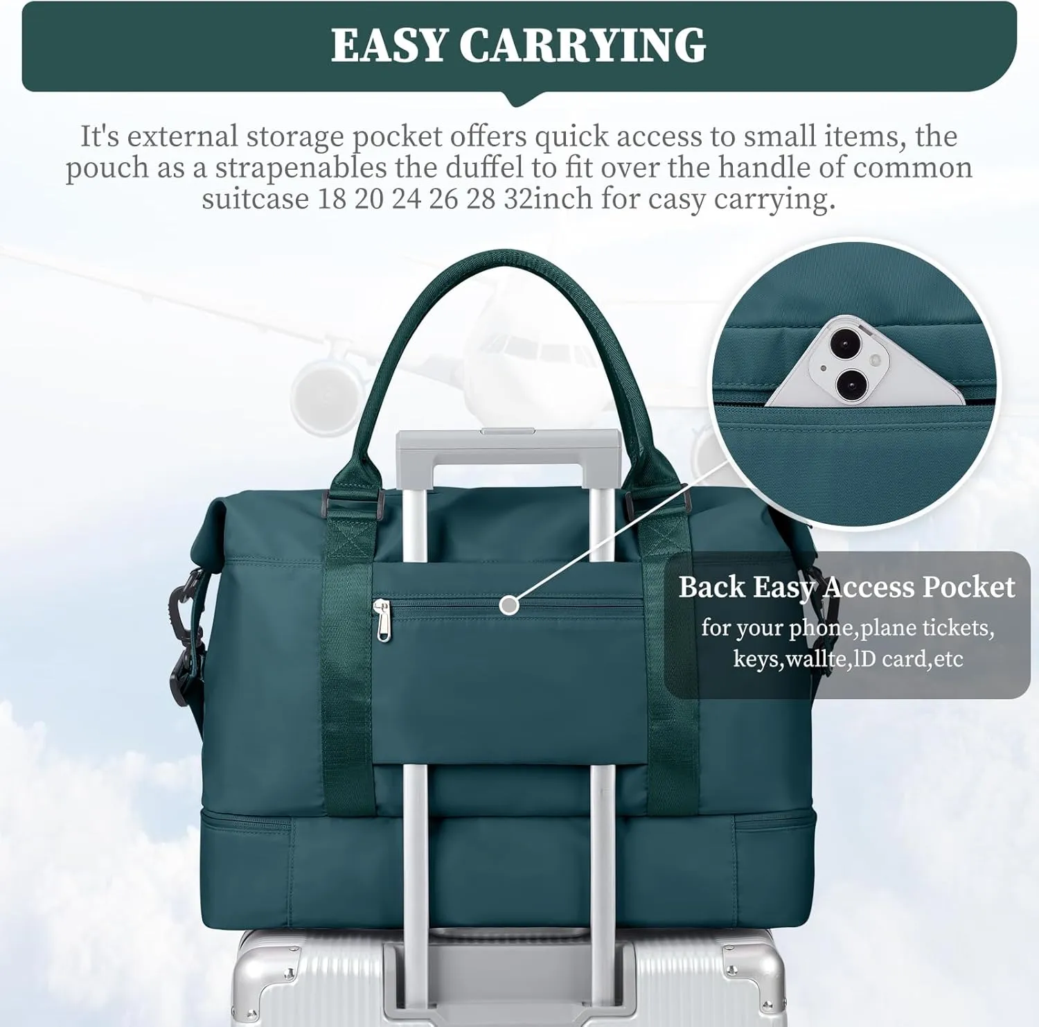 Weekender Bags for Women,Overnight Travel Duffel Bag with Shoes Compartment& Toiletry Bag,Extra Large(Peacock Blue)