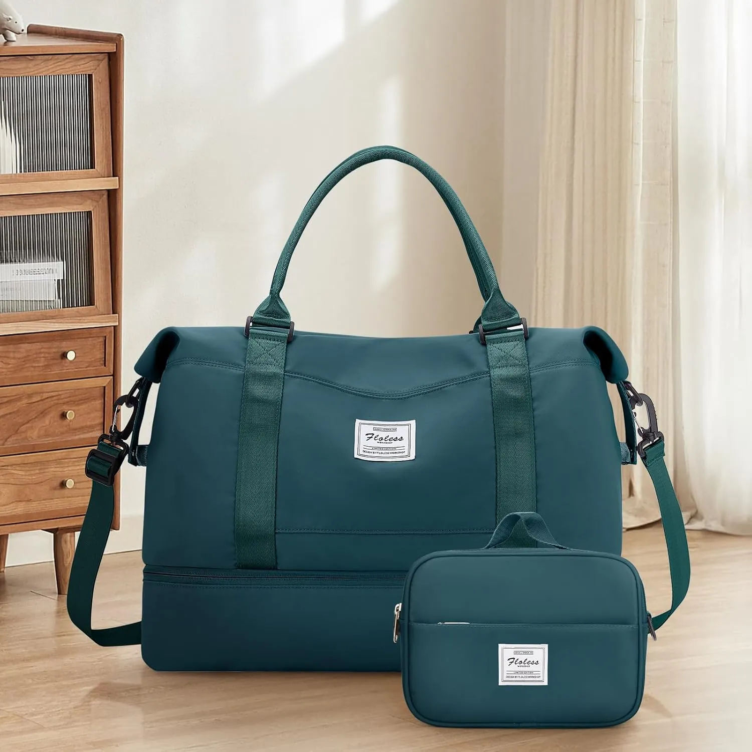 Weekender Bags for Women,Overnight Travel Duffel Bag with Shoes Compartment& Toiletry Bag,Extra Large(Peacock Blue)