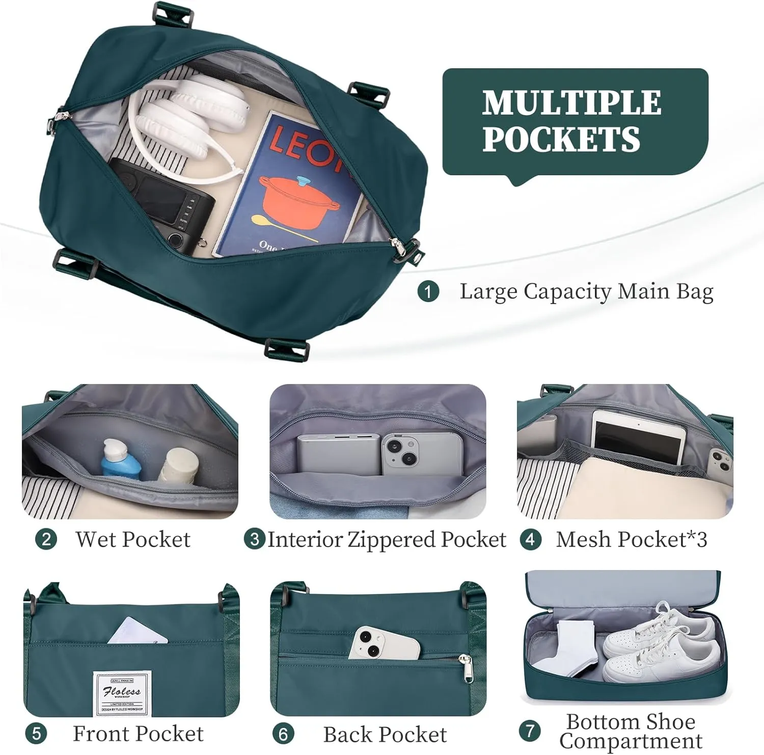 Weekender Bags for Women,Overnight Travel Duffel Bag with Shoes Compartment& Toiletry Bag,Extra Large(Peacock Blue)