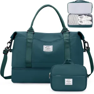 Weekender Bags for Women,Overnight Travel Duffel Bag with Shoes Compartment& Toiletry Bag,Extra Large(Peacock Blue)