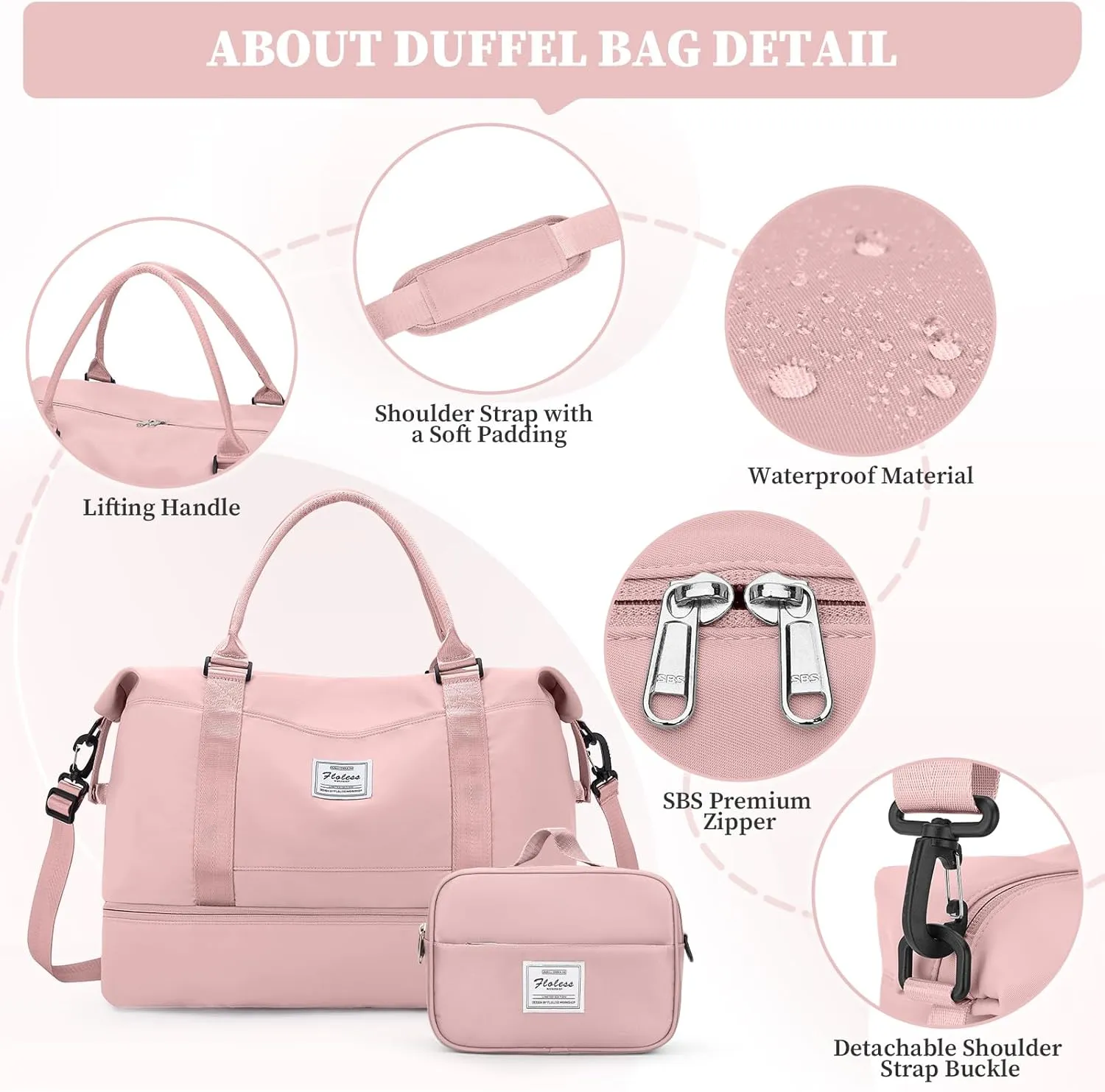 Weekender Bags for Women,Overnight Travel Duffel Bag with Shoes Compartment& Toiletry Bag,Extra Large(Pink)