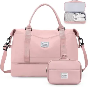Weekender Bags for Women,Overnight Travel Duffel Bag with Shoes Compartment& Toiletry Bag,Extra Large(Pink)