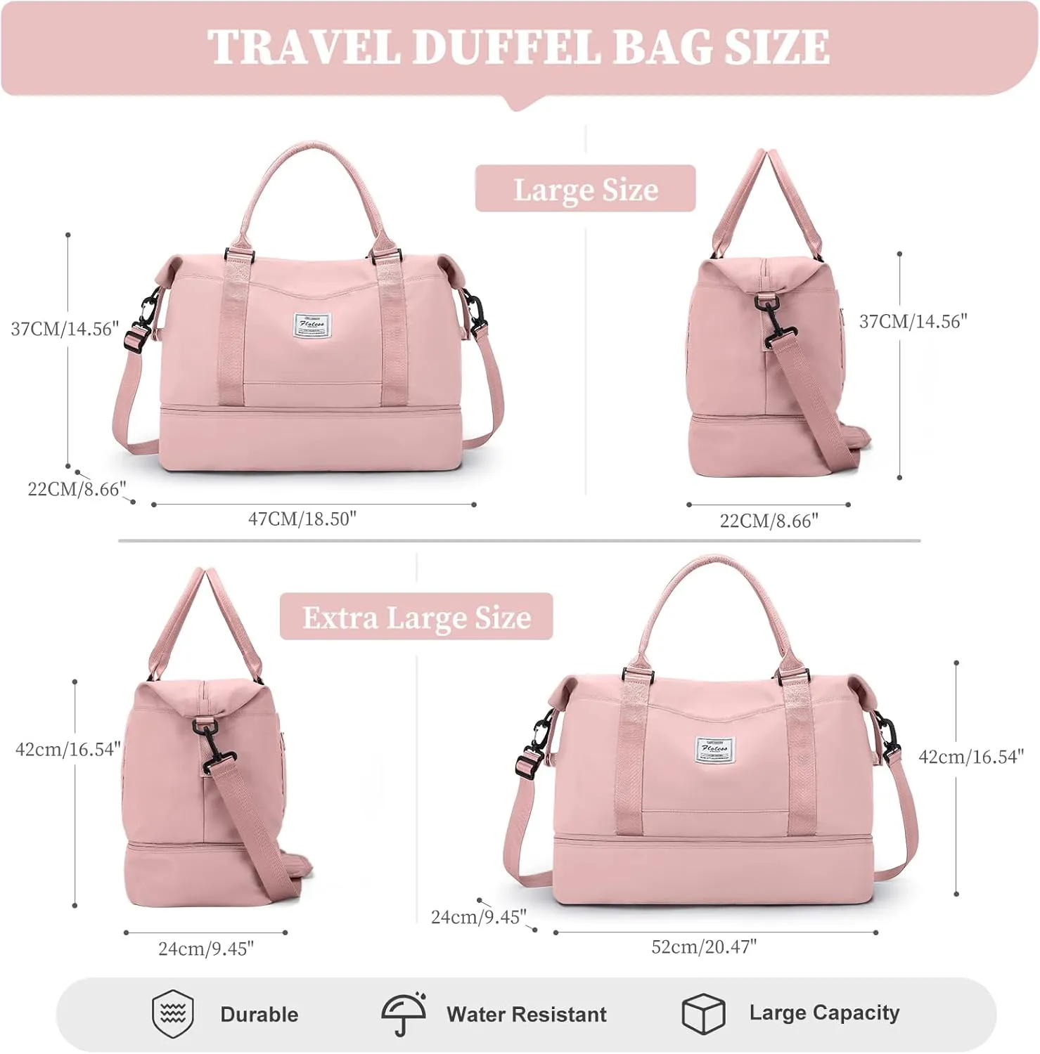Weekender Bags for Women,Overnight Travel Duffel Bag with Shoes Compartment& Toiletry Bag,Extra Large(Pink)