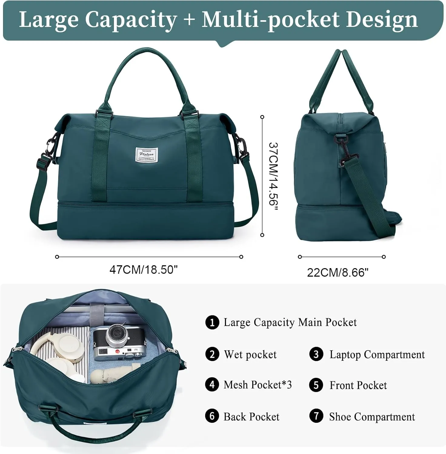 Weekender Bags for Women,Personal Item Travel Bag with Shoes Compartment,Overnight Travel Duffel Bag with Toiletry Bag
