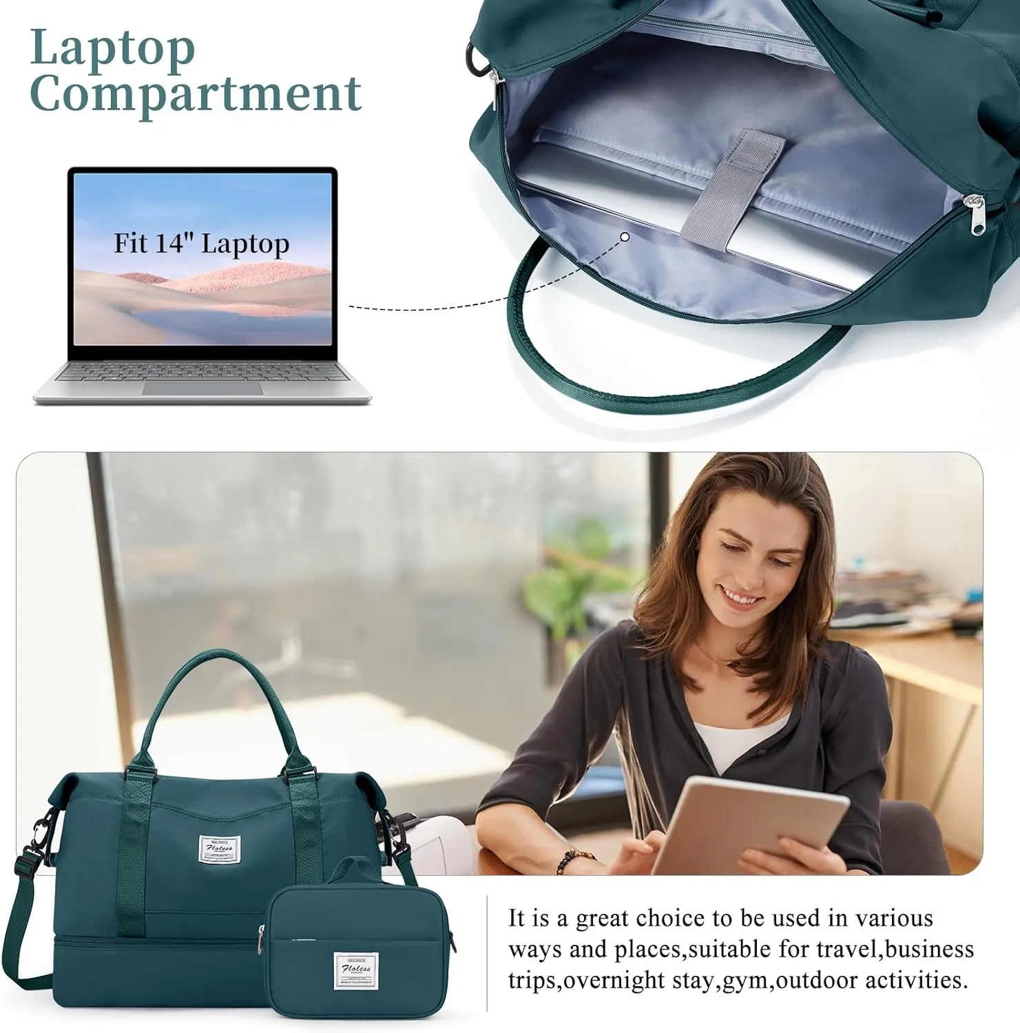 Weekender Bags for Women,Personal Item Travel Bag with Shoes Compartment,Overnight Travel Duffel Bag with Toiletry Bag
