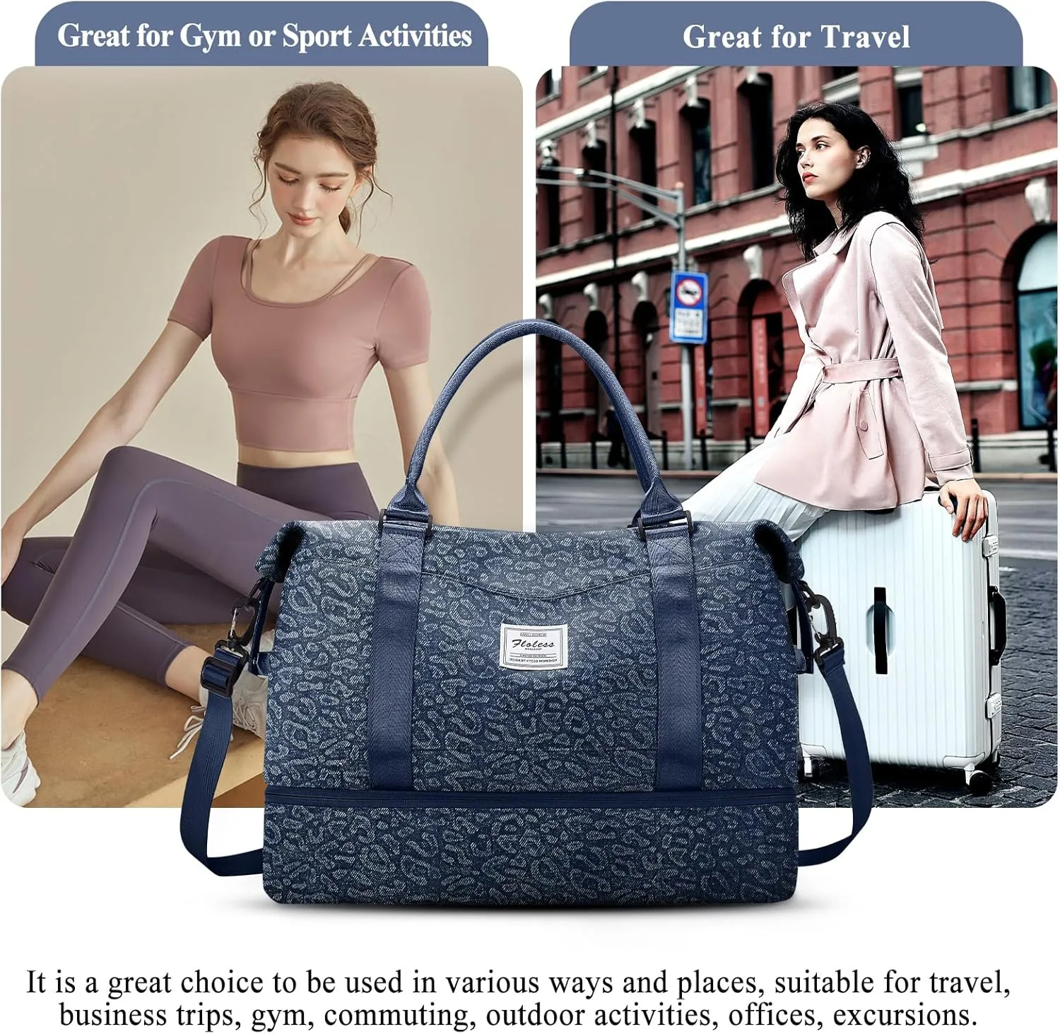 Weekender Bags for Women,Personal Item Travel Bag with Shoes Compartment,Overnight Travel Duffel Bag with Toiletry Bag,Denim Dark Blue