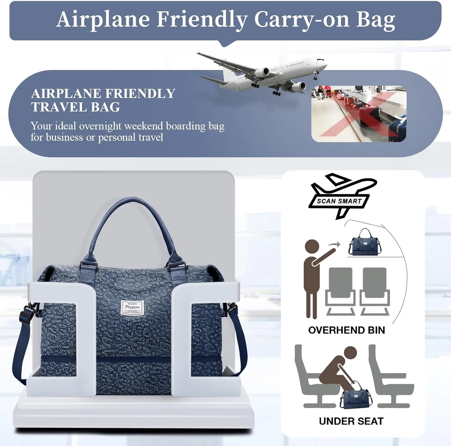 Weekender Bags for Women,Personal Item Travel Bag with Shoes Compartment,Overnight Travel Duffel Bag with Toiletry Bag,Denim Dark Blue