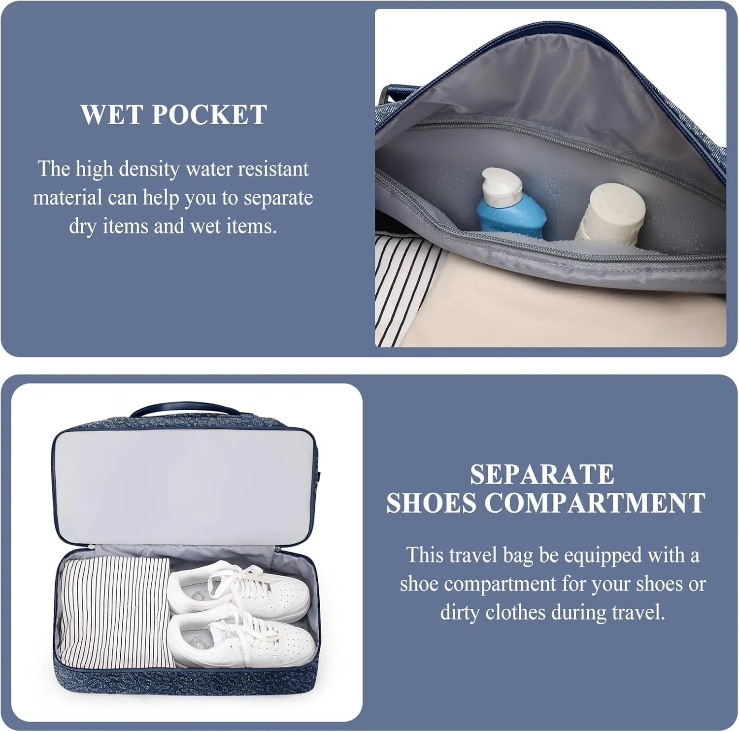 Weekender Bags for Women,Personal Item Travel Bag with Shoes Compartment,Overnight Travel Duffel Bag with Toiletry Bag,Denim Dark Blue
