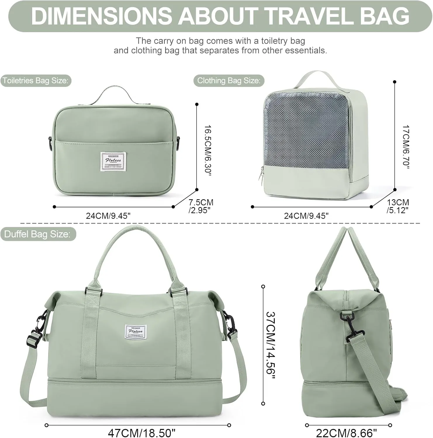 Weekender Bags for Women,Travel Duffle Overnight Bag with Shoe Compartment,Personal Item Carry On Bag,Gym Bag,3 Pcs Set