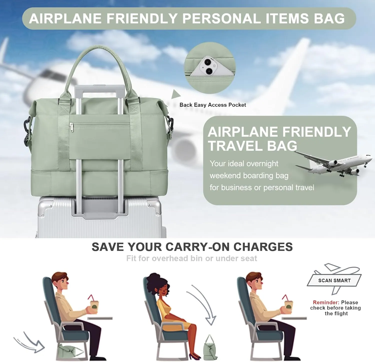 Weekender Bags for Women,Travel Duffle Overnight Bag with Shoe Compartment,Personal Item Carry On Bag,Gym Bag,3 Pcs Set