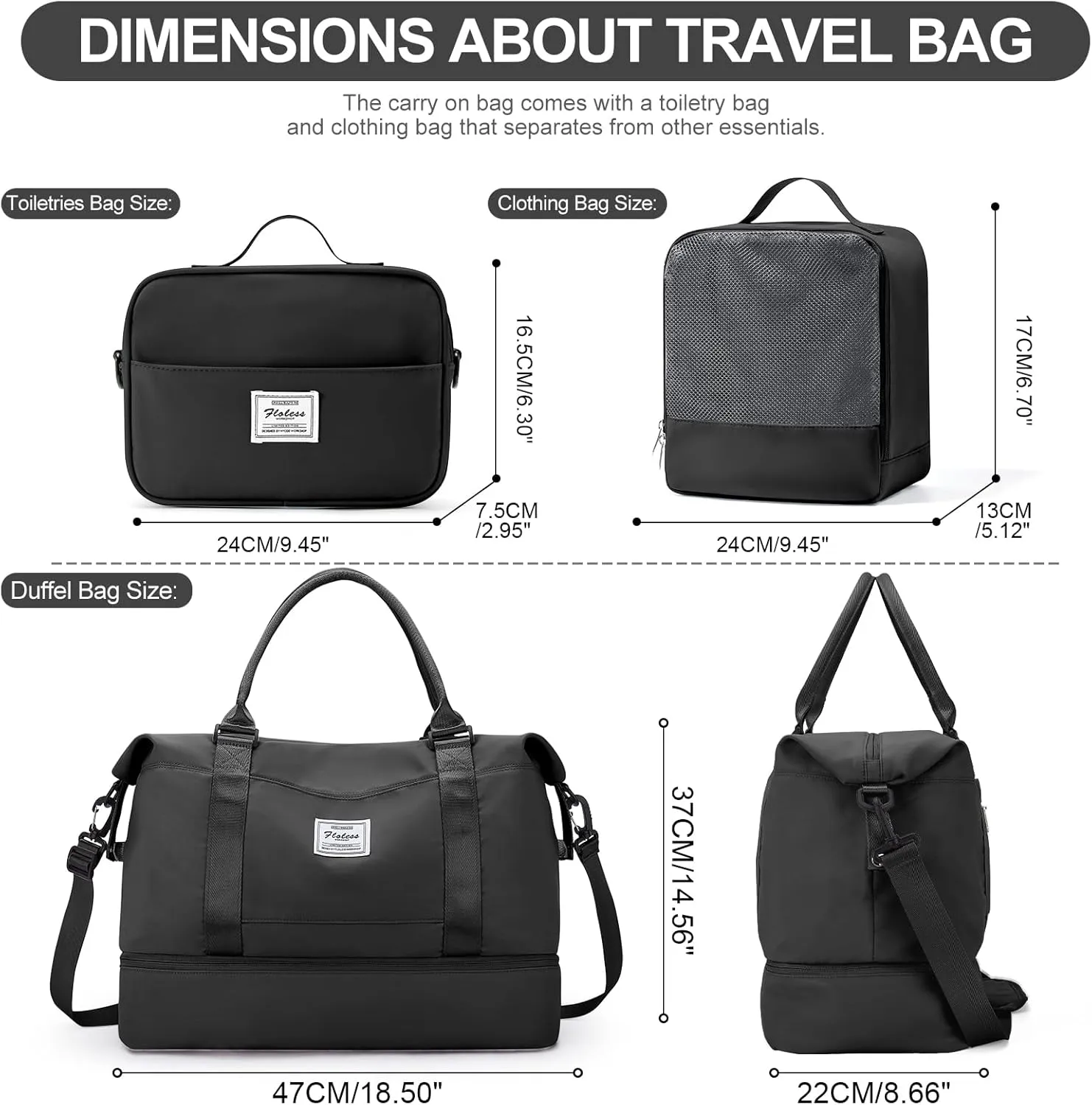 Weekender Bags for Women,Travel Duffle Overnight Bag with Shoe Compartment,Personal Item Carry On Bag,Gym Bag,3 Pcs Set