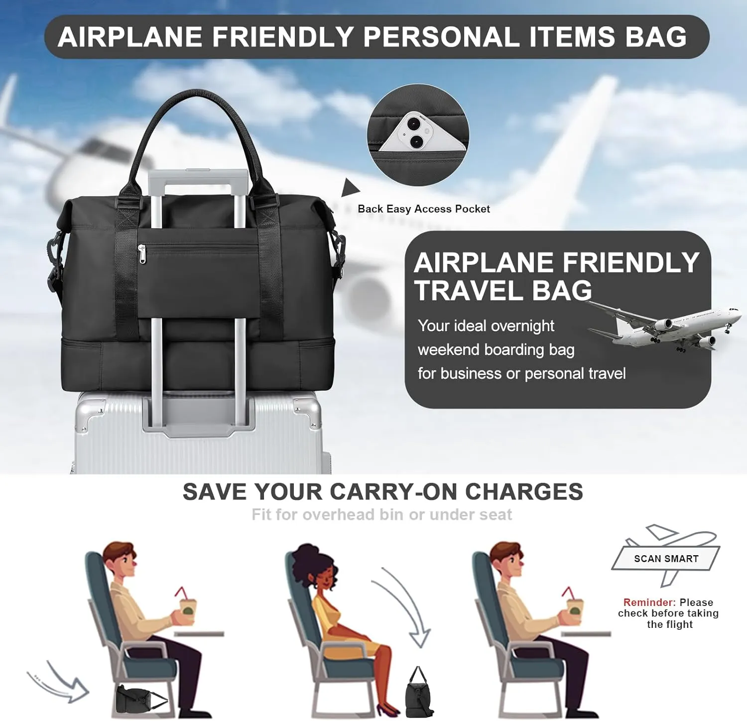 Weekender Bags for Women,Travel Duffle Overnight Bag with Shoe Compartment,Personal Item Carry On Bag,Gym Bag,3 Pcs Set
