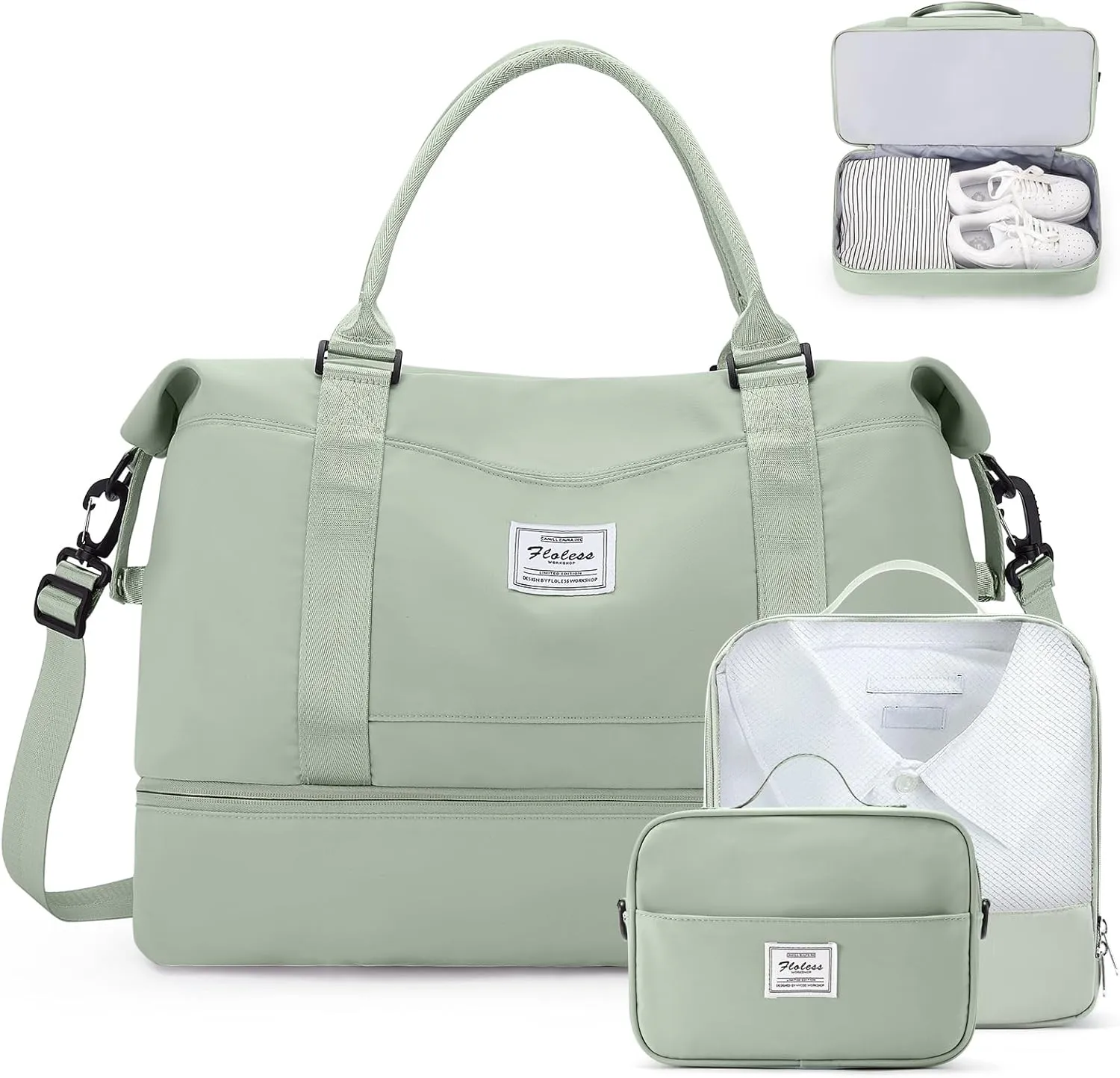 Weekender Bags for Women,Travel Duffle Overnight Bag with Shoe Compartment,Personal Item Carry On Bag,Gym Bag,3 Pcs Set