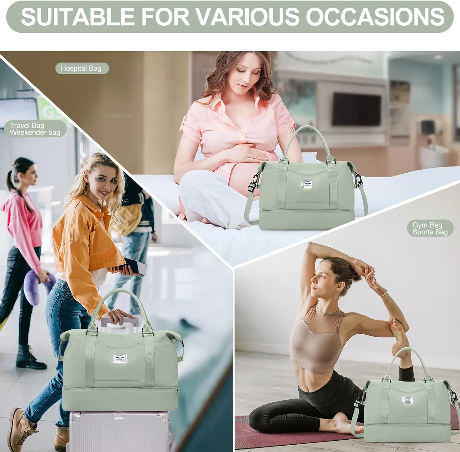 Weekender Bags for Women,Travel Duffle Overnight Bag with Shoe Compartment,Personal Item Carry On Bag,Gym Bag,3 Pcs Set