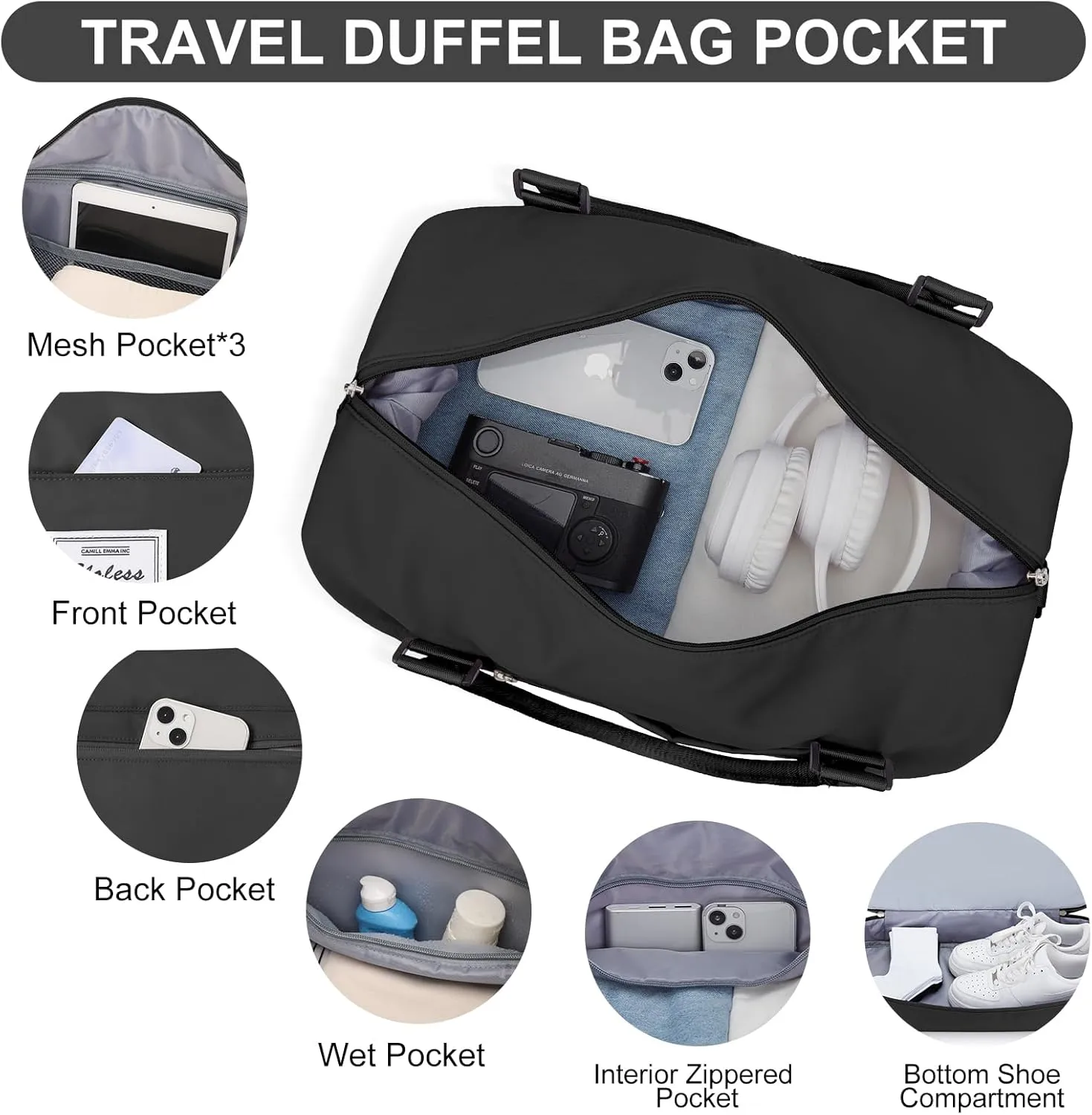 Weekender Bags for Women,Travel Duffle Overnight Bag with Shoe Compartment,Personal Item Carry On Bag,Gym Bag,3 Pcs Set
