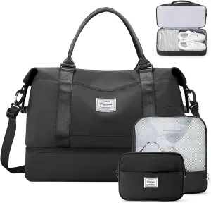 Weekender Bags for Women,Travel Duffle Overnight Bag with Shoe Compartment,Personal Item Carry On Bag,Gym Bag,3 Pcs Set