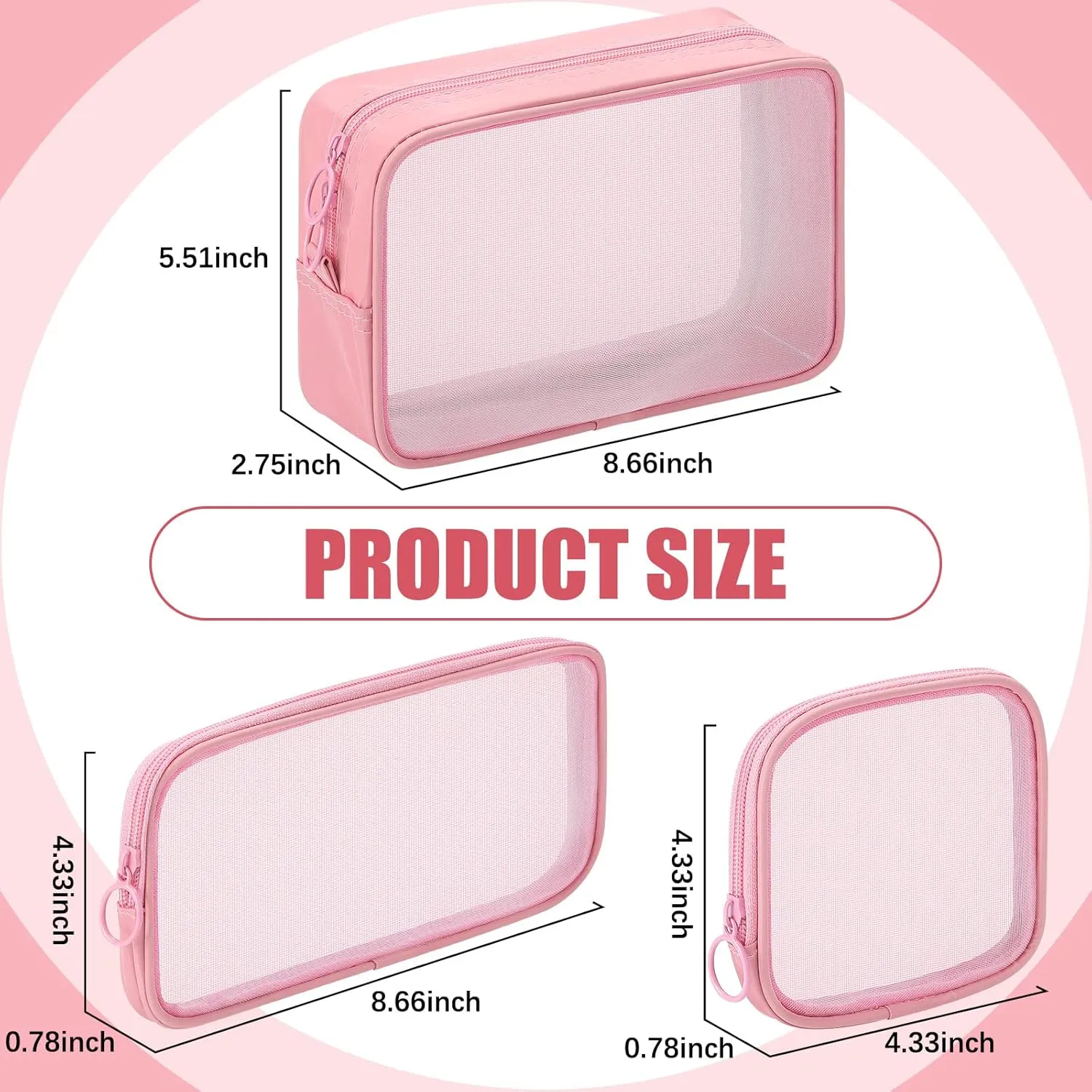 Weewooday 4 Pcs Mesh Makeup Bag Mesh Cosmetic Bag Travel Toiletry Pouch with Zipper Mini Makeup Cosmetic Purse for Daily Accessory(Small, Large, Medium,Pink)