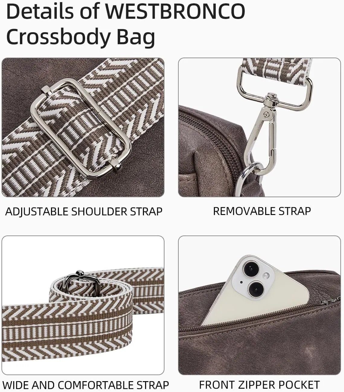 WESTBRONCO Small Crossbody Bags for Women, Shoulder Handbags, Satchel Purse with Adjustable Strap