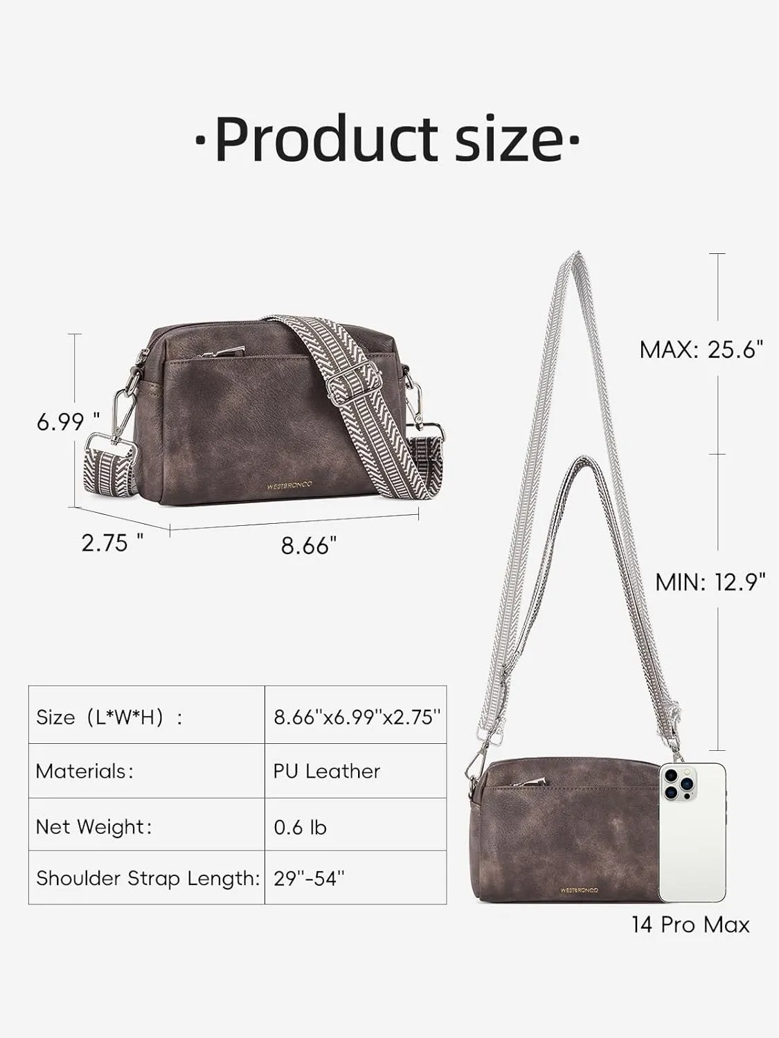 WESTBRONCO Small Crossbody Bags for Women, Shoulder Handbags, Satchel Purse with Adjustable Strap