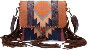Western Bohemian Crossbody Tassel Purse Cowgirl Bags for Women, Colorful Brown