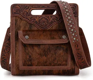 Western Crossbody Purse Tooling Vintage Big Cross Body with Flap Front Pocket