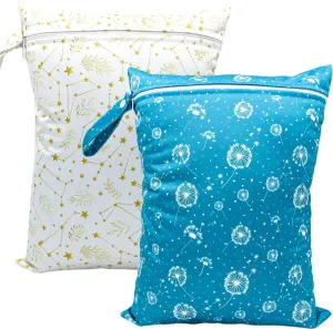 Wet Dry Bag Waterproof Reusable Wet Bag for Swimsuit, Travel, Beach, Pool, Bathing Suit, Diapers, Dirty Yoga Gym Clothes Daycare Organizer One Zippered Pocket (dandelion stars), YLN770
