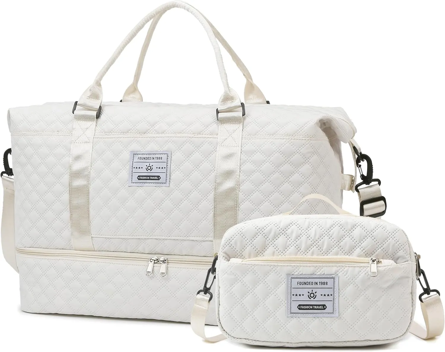 WFLB Travel Duffle Bag,Weekender Bags for Women with Shoe Compartment & Wet Pocket, Carry on Overnight Bag with Toiletry Bag, Gym Duffel Bag Hospital Bags for Labor and Delivery (Beige)