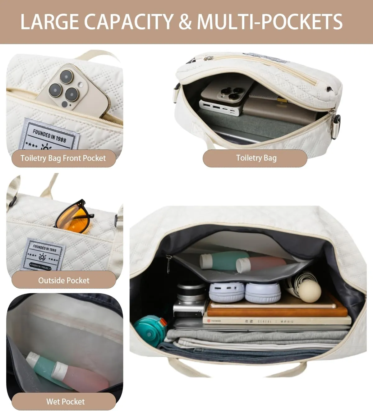 WFLB Travel Duffle Bag,Weekender Bags for Women with Shoe Compartment & Wet Pocket, Carry on Overnight Bag with Toiletry Bag, Gym Duffel Bag Hospital Bags for Labor and Delivery (Grey)