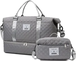 WFLB Travel Duffle Bag,Weekender Bags for Women with Shoe Compartment & Wet Pocket, Carry on Overnight Bag with Toiletry Bag, Gym Duffel Bag Hospital Bags for Labor and Delivery (Grey)