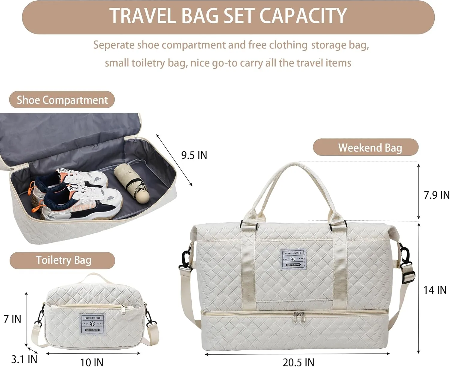WFLB Travel Duffle Bag,Weekender Bags for Women with Shoe Compartment & Wet Pocket, Carry on Overnight Bag with Toiletry Bag, Gym Duffel Bag Hospital Bags for Labor and Delivery (Grey)