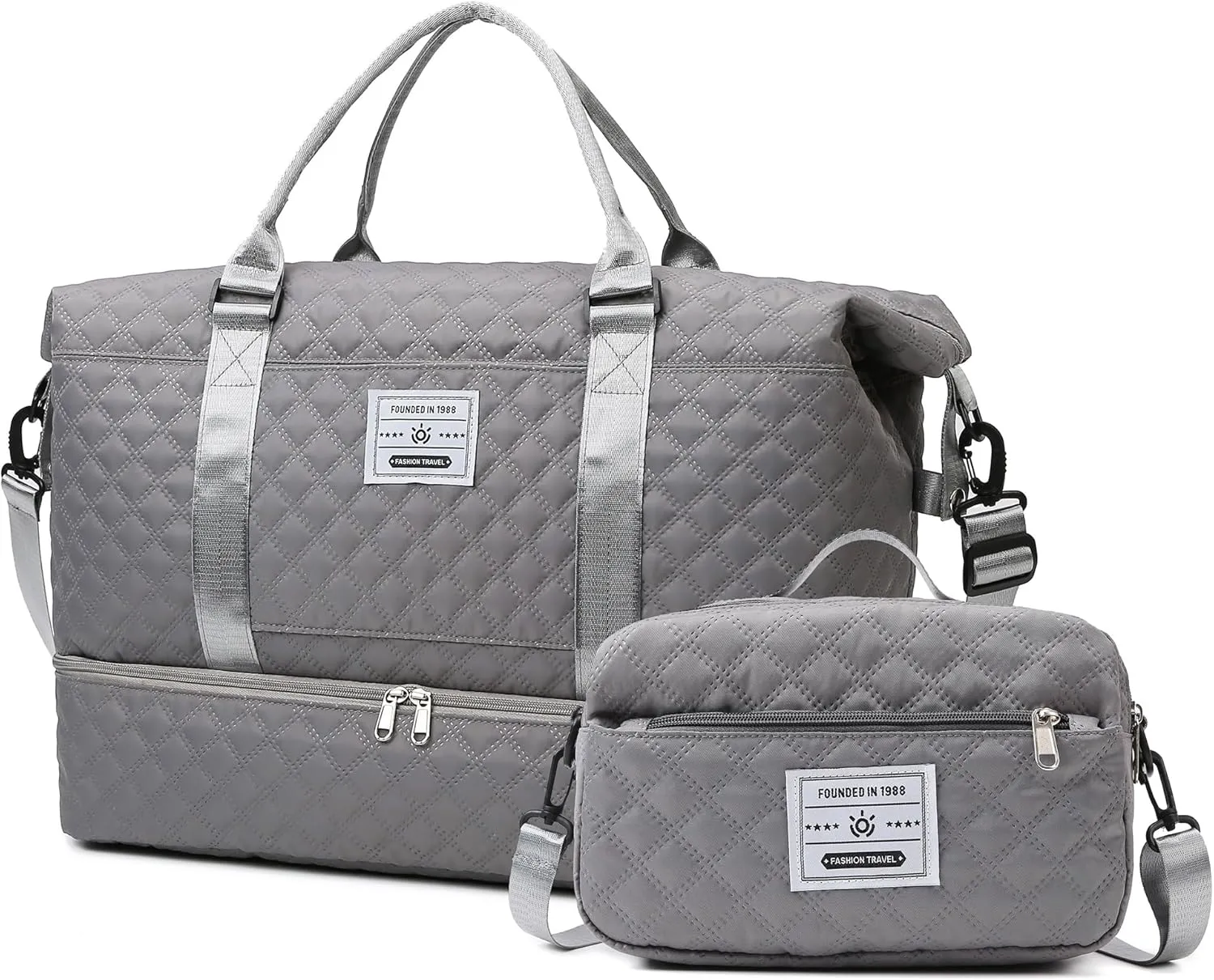 WFLB Travel Duffle Bag,Weekender Bags for Women with Shoe Compartment & Wet Pocket, Carry on Overnight Bag with Toiletry Bag, Gym Duffel Bag Hospital Bags for Labor and Delivery (Grey)