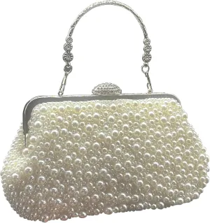 White Beaded Pearl Clutch Purse for Women, Formal Wristlet Purses, Elegant Evening Party Bag for Wedding Bride