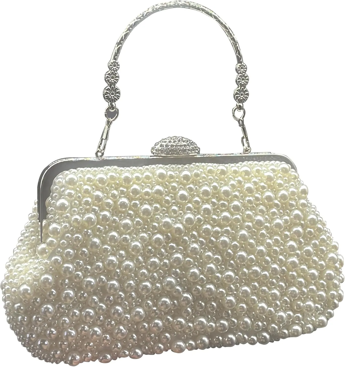White Beaded Pearl Clutch Purse for Women, Formal Wristlet Purses, Elegant Evening Party Bag for Wedding Bride