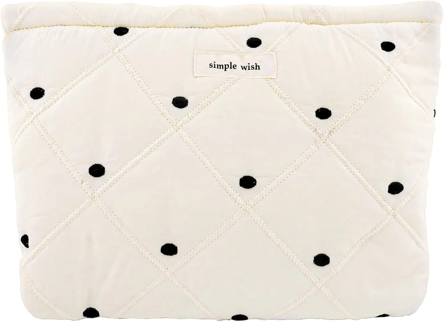 White Makeup Bag Small Nylon Cotton Quilted Cosmetic Makeup Bag Organizer, Aesthetic Floral Waterproof Portable Pouch Purse Toiletry Bag for Women Girls Travel accessories (Polka dots Square-L)