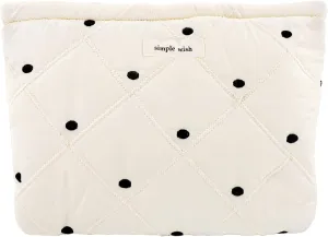White Makeup Bag Small Nylon Cotton Quilted Cosmetic Makeup Bag Organizer, Aesthetic Floral Waterproof Portable Pouch Purse Toiletry Bag for Women Girls Travel accessories (Polka dots Square-L)