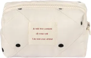 White Makeup Bag Small Nylon Cotton Quilted Cosmetic Makeup Bag Organizer, Aesthetic Floral Waterproof Portable Pouch Purse Toiletry Bag for Women Girls Travel accessories (Polka dots Square-S)