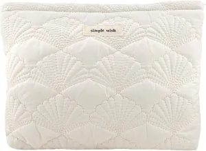 White Makeup Bag Small Nylon Cotton Quilted Cosmetic Makeup Bag Organizer, Aesthetic Floral Waterproof Portable Pouch Purse Toiletry Bag for Women Girls Travel accessories (White shell-L)