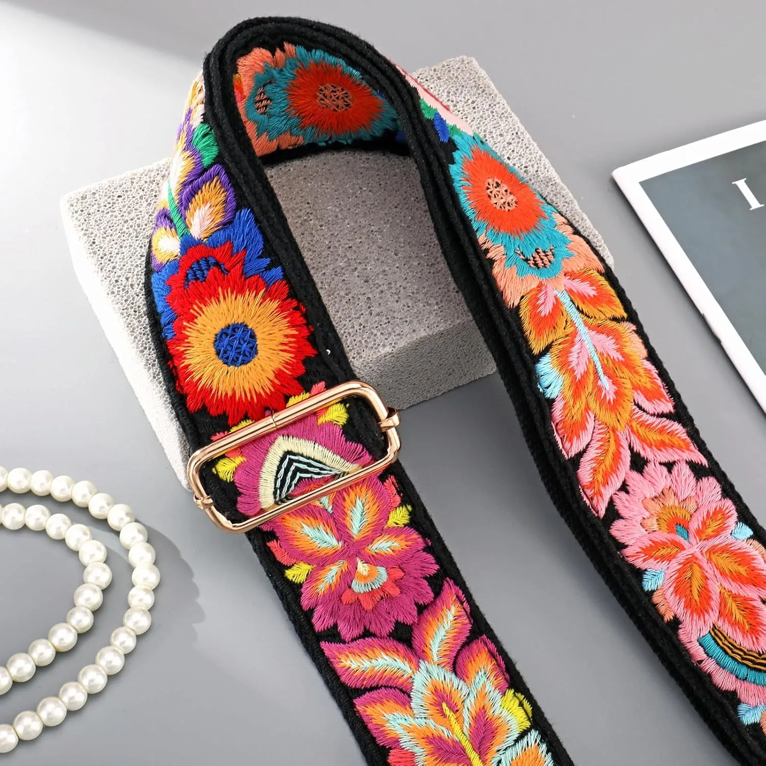 Wide Purse straps Crochet Flower replacement crossbody for Handbag Adjustable Embroidery Knit Guitar Shoulder strap