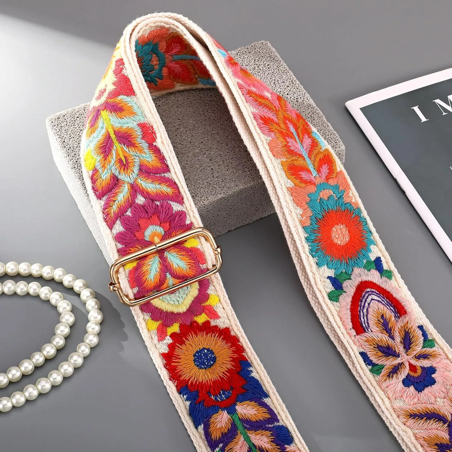 Wide Purse straps Crochet Flower replacement crossbody for Handbag Adjustable Embroidery Knit Guitar Shoulder strap