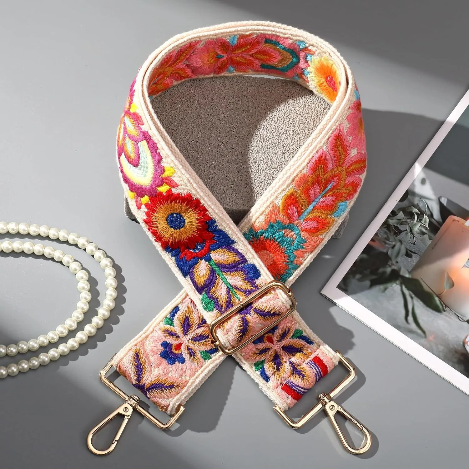 Wide Purse straps Crochet Flower replacement crossbody for Handbag Adjustable Embroidery Knit Guitar Shoulder strap
