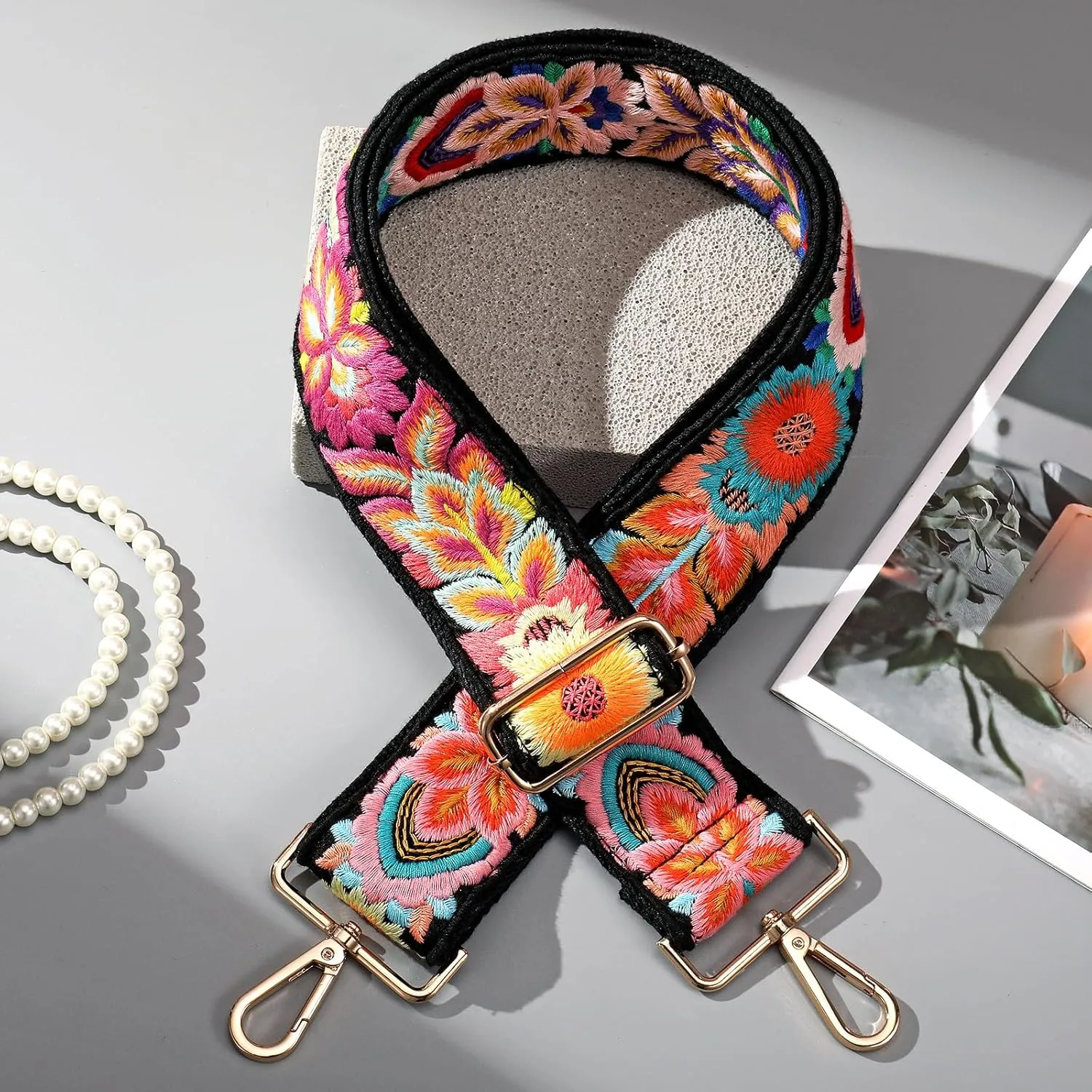 Wide Purse straps Crochet Flower replacement crossbody for Handbag Adjustable Embroidery Knit Guitar Shoulder strap