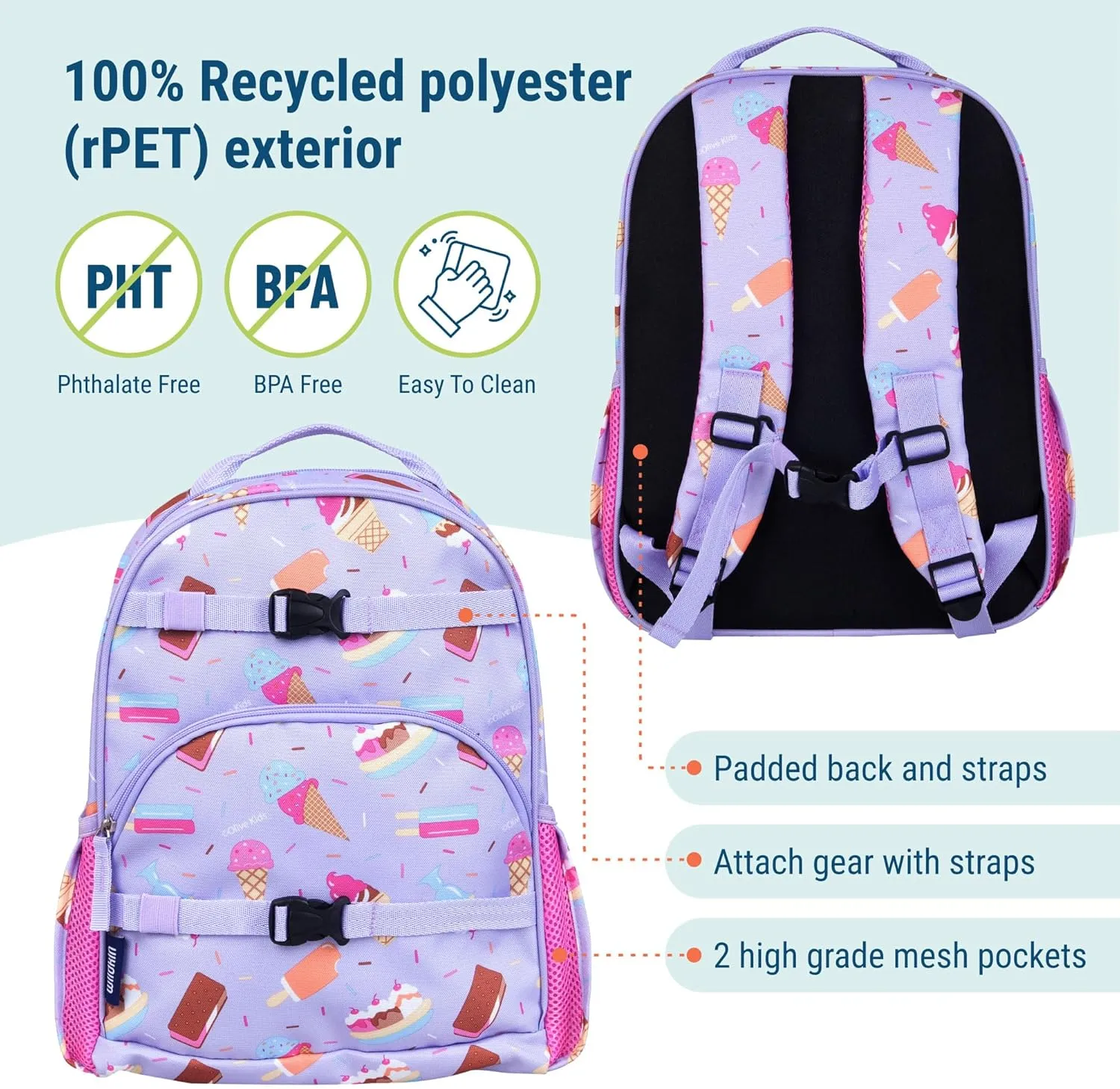 Wildkin ECO rPET 15-inch Kids Backpack – Sustainable, Padded, Adjustable – Sweet Dreams