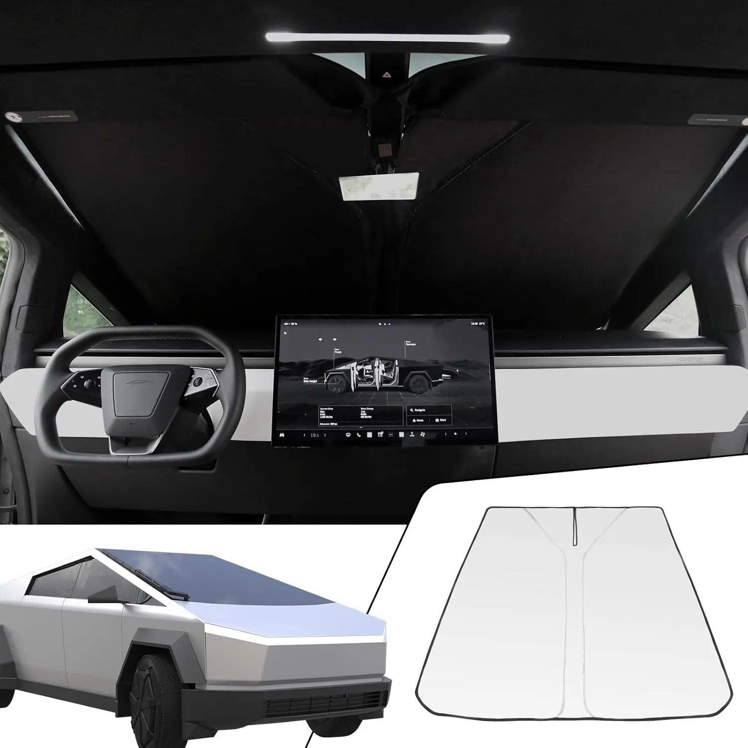 Windshield Sunshade for Tesla Cybertruck 2024, Full Cover Foldable Window Heat Shield with Storage Bag for Cybertruck Accessories